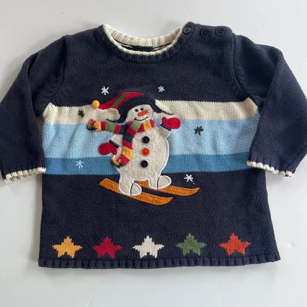 The Children’s Place 24M Skiing Snowman Winter Sweater Y2K Holiday